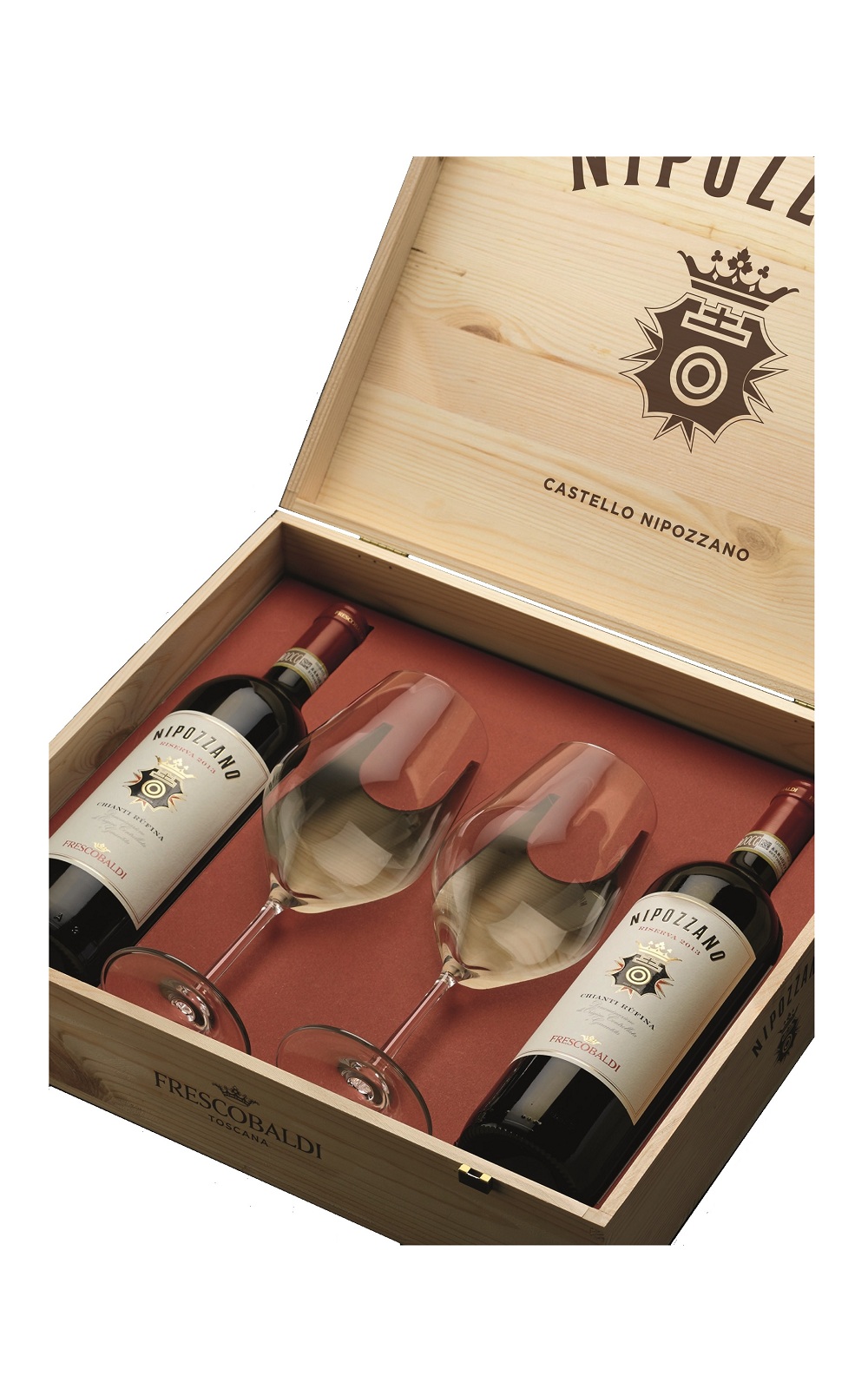 Marchesi de Frescobaldi Nipozzano Riserva Chianti Rufina 2 Bottles Glass Set 2014 佛烈斯可巴第侯爵酒莊 尼波札諾陳年紅酒 雙杯木箱禮盒