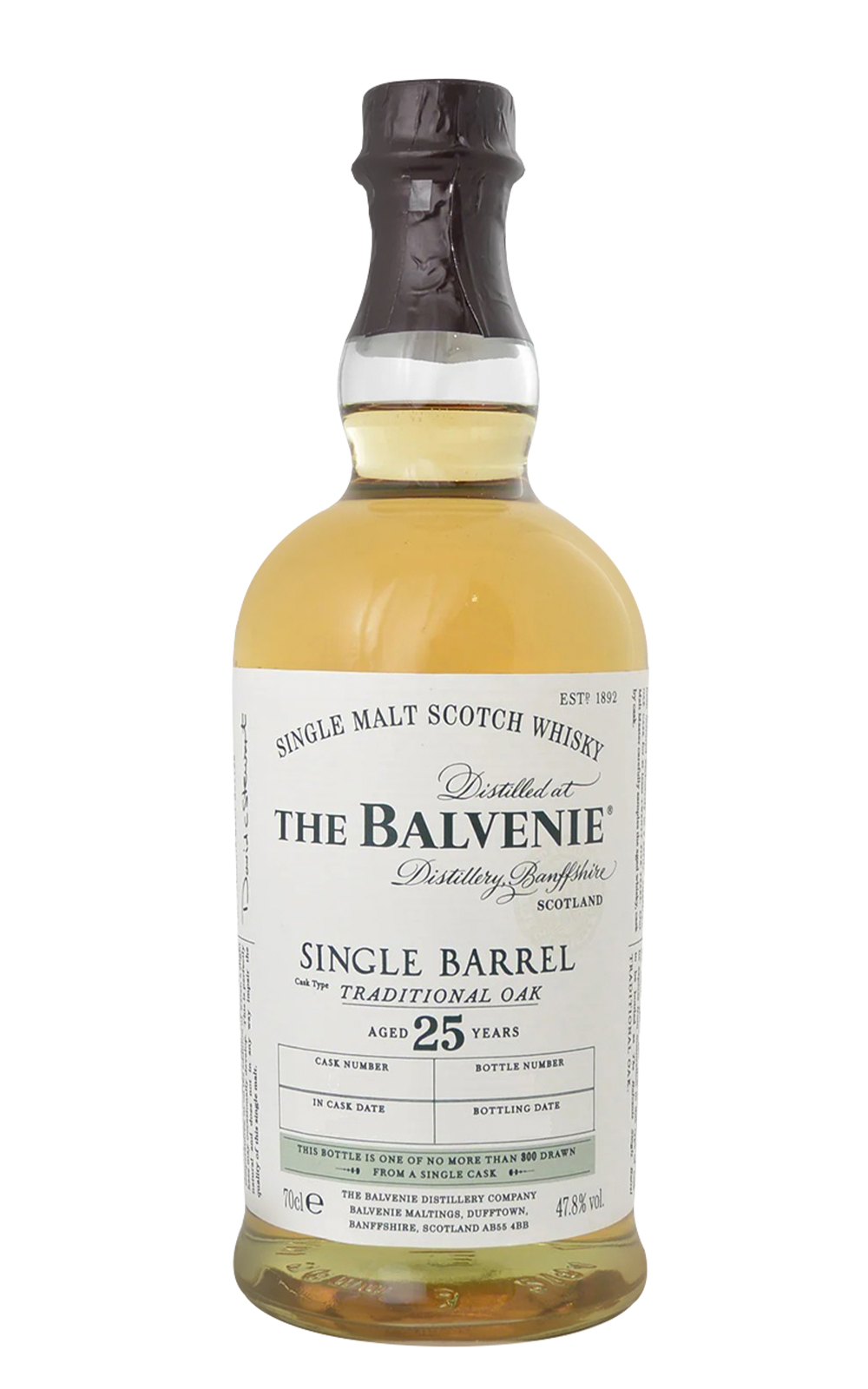 The Balvenie Single Barrel Traditional Oak Aged 25 Years Single Malt Scotch Whisky 百富蒸餾廠 單桶系列 美國橡木桶25年 單一麥芽蘇格蘭威士忌