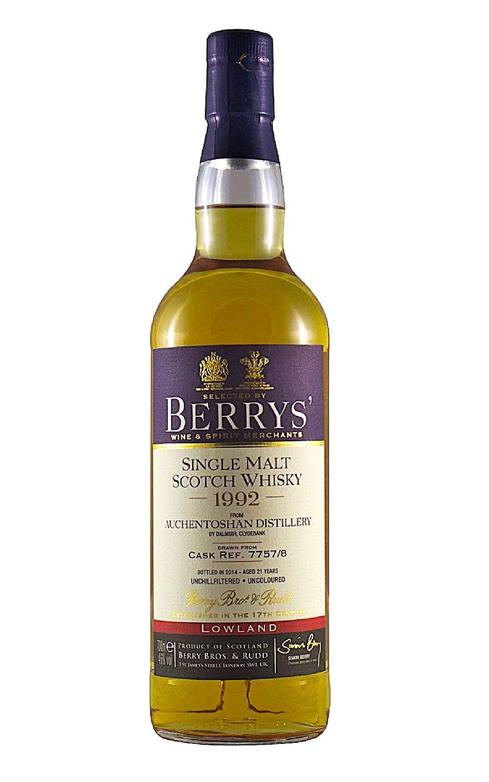 Berry Bros Rudd Auchentoshan 1992 Aged 21 Years Single Malt Scotch Whisky 貝瑞兄弟與洛德 歐肯 1992 21年單一麥芽蘇格蘭威士忌
