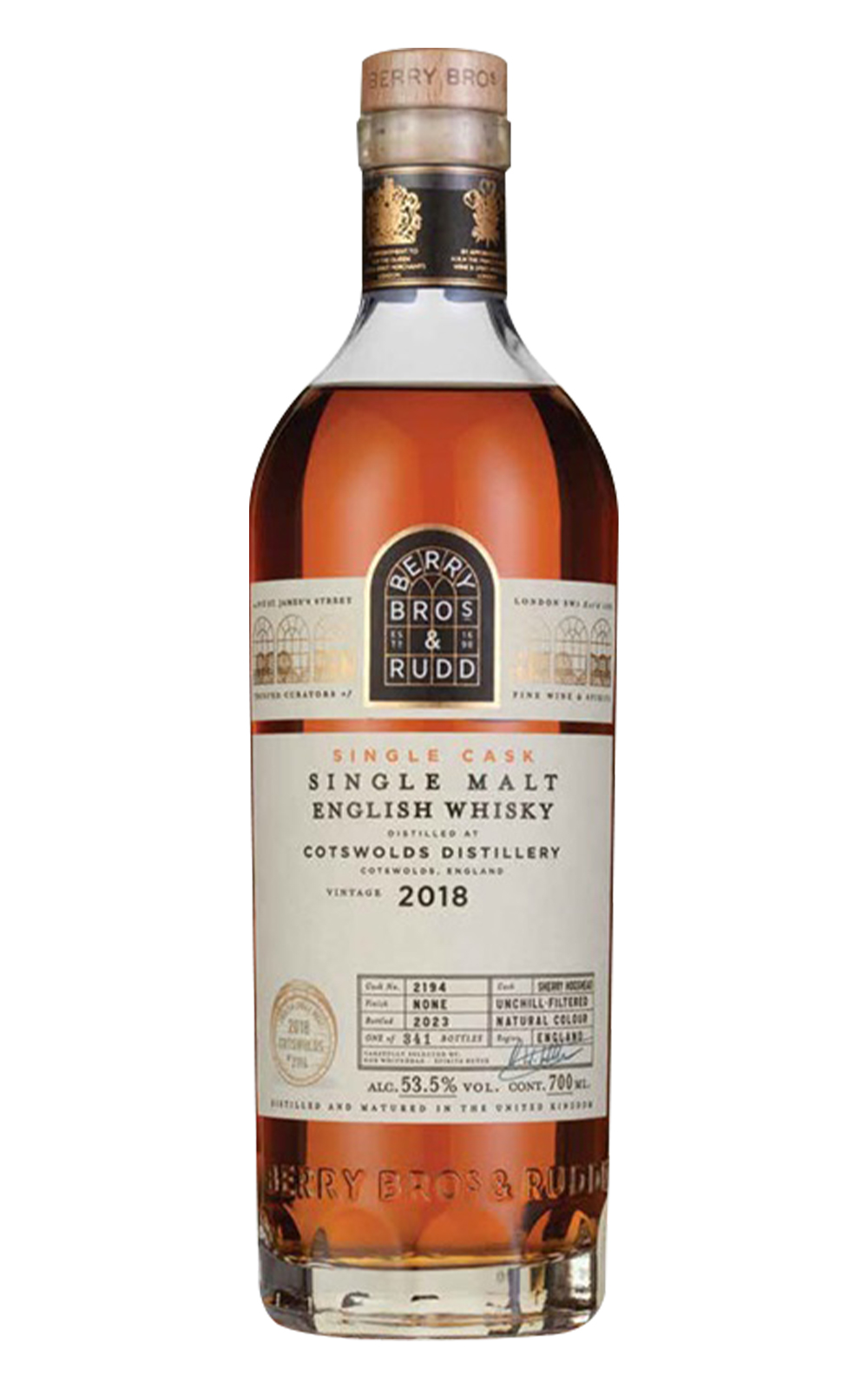 Berry Bros Rudd Single Cask Cotswolds 2018 2194 Single Malt English Whisky 貝瑞兄弟與洛德 單桶系列 柯茲沃 2018 2194 單一麥芽英國威士忌