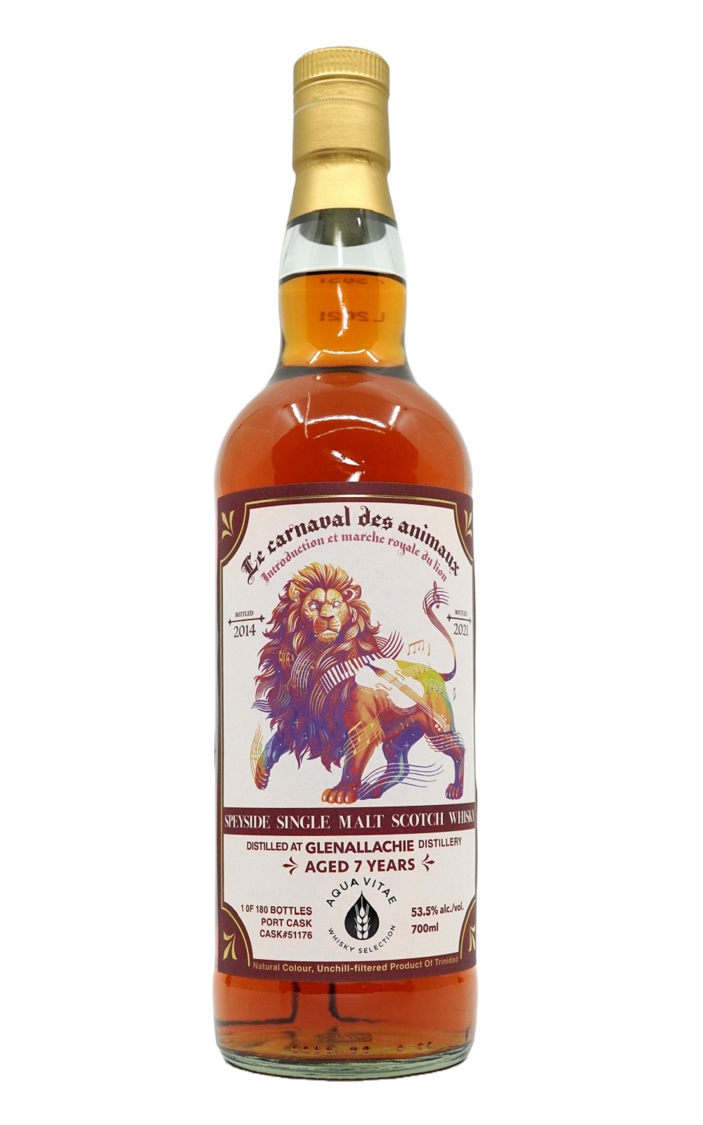 Aqua Vitae Whisky Selection Le carnaval des animaux GlenAllachie 2014 Aged 7 Years Speyside Single Malt Scotch Whisky 生命之泉裝瓶廠 動物狂歡節系列 獅子進行曲 愛樂奇 2014 7年單一麥芽蘇格蘭威士忌