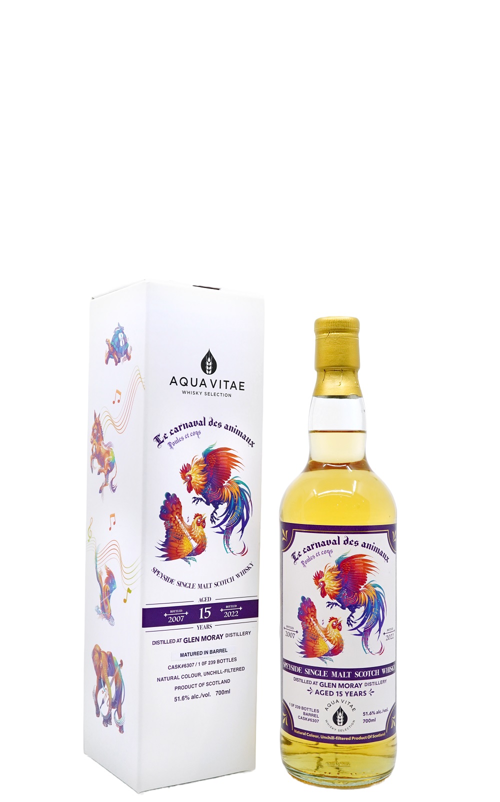 Aqua Vitae Whisky Selection Le carnaval des animaux Glen Moray 2007 Aged 15 Years Speyside Single Malt Scotch Whisky 生命之泉裝瓶廠 動物狂歡節系列 公雞 格蘭莫雷 2007 15年單一麥芽蘇格蘭威士忌