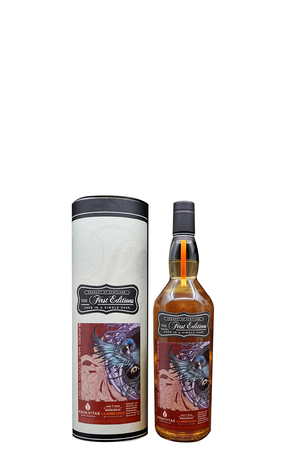 Aqua Vitae Whisky Selection Campbeltown 2016 Aged 6 Years Blended Malt Scotch Whisky Red Label 生命之泉裝瓶廠 祥瑞之獸外傳系列 比翼鳥 共榮 坎培爾鎮 2016 6年調和麥芽蘇格蘭威士忌 紅標