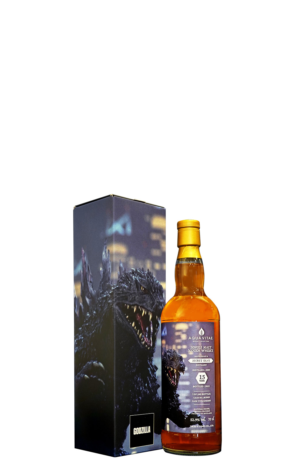 Aqua Vitae Whisky Selection GODZILLA Secret Islay 2007 15 Years Single Malt Scotch Whisky 生命之泉裝瓶廠 哥吉拉系列 千禧哥吉拉 神秘艾雷 2007 15年單一麥芽蘇格蘭威士忌