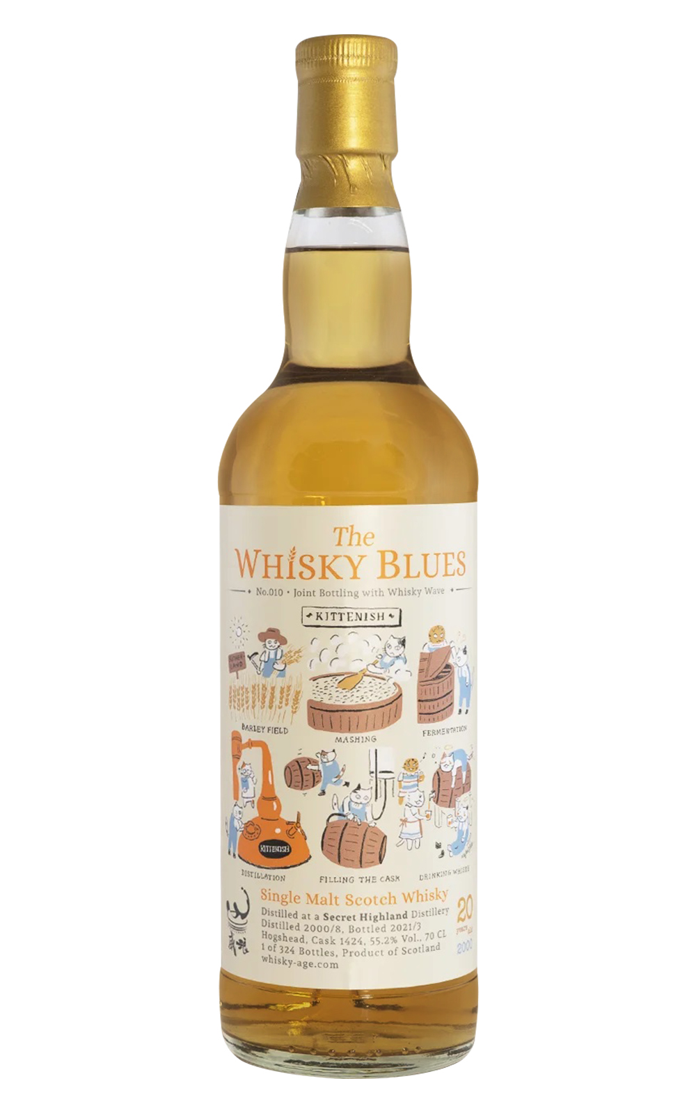 The Whisky Blues No 010 Secret Highland Kittenish 2000 20 Years Single Malt Scotch Whisky 威士忌藍調 No 010 秘密高地 不能說的小貓 2000 20年單一麥芽蘇格蘭威士忌 威浪聯合裝瓶