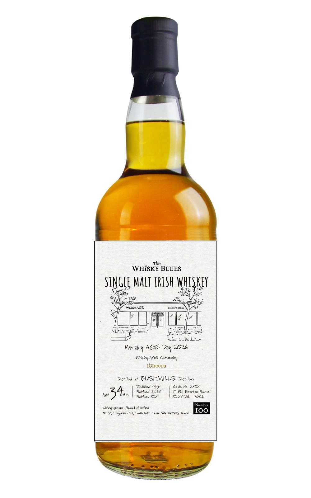 The Whisky Blues No 100 Bushmills 1991 Aged 34 Years Single Malt Irish Whiskey 2026 Whisky Age Day X iCheers 威士忌藍調 No 100 鉑仕麥 1991 34年單一麥芽愛爾蘭威士忌 2026艾雷重擊品牌日 X iCheers