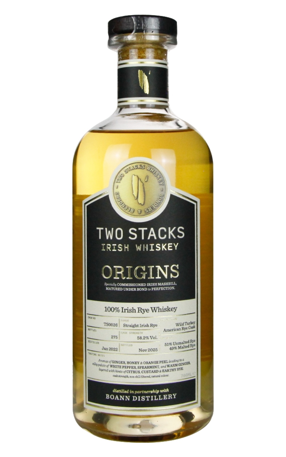 Two Stacks Irish Whiskey Origin Boann 2022 TS0026 Wild Turkey American Rye Cask Finish Irish Rye Whiskey 雙塔愛爾蘭威士忌 起源系列 博恩 2022 TS0026 美國裸麥威士忌桶 愛爾蘭裸麥威士忌