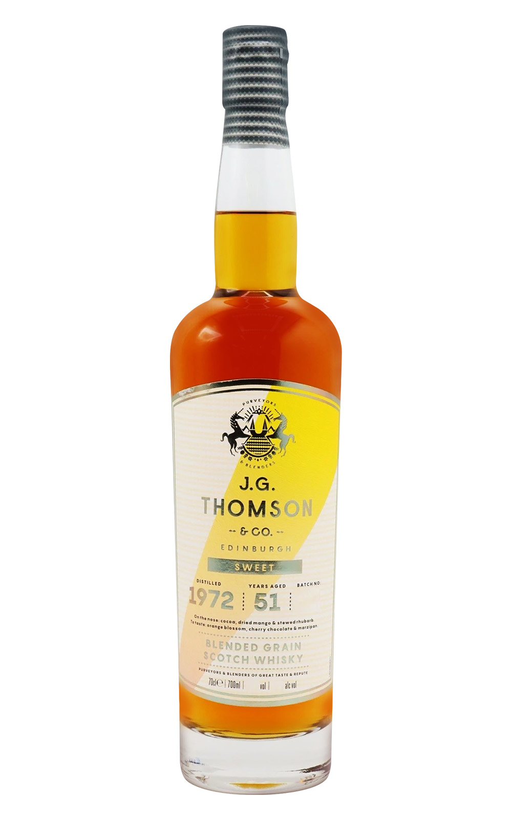 J G Thomson Co Sweet Distilled 1972 Batch 04 Aged 51 Years Blended Grain Scotch Whisky J G 湯姆森威士忌 甜 1972 第四批次 51年調和穀物蘇格蘭威士忌