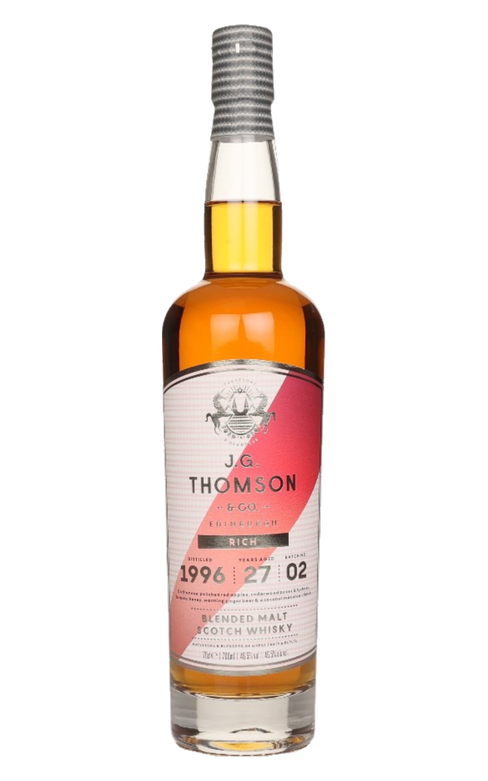 J G Thomson Co Rich Distilled 1996 Batch 02 Aged 27 Years Blended Malt Scotch Whisky J G 湯姆森威士忌 豐 1996 第二批次 27年調和麥芽蘇格蘭威士忌