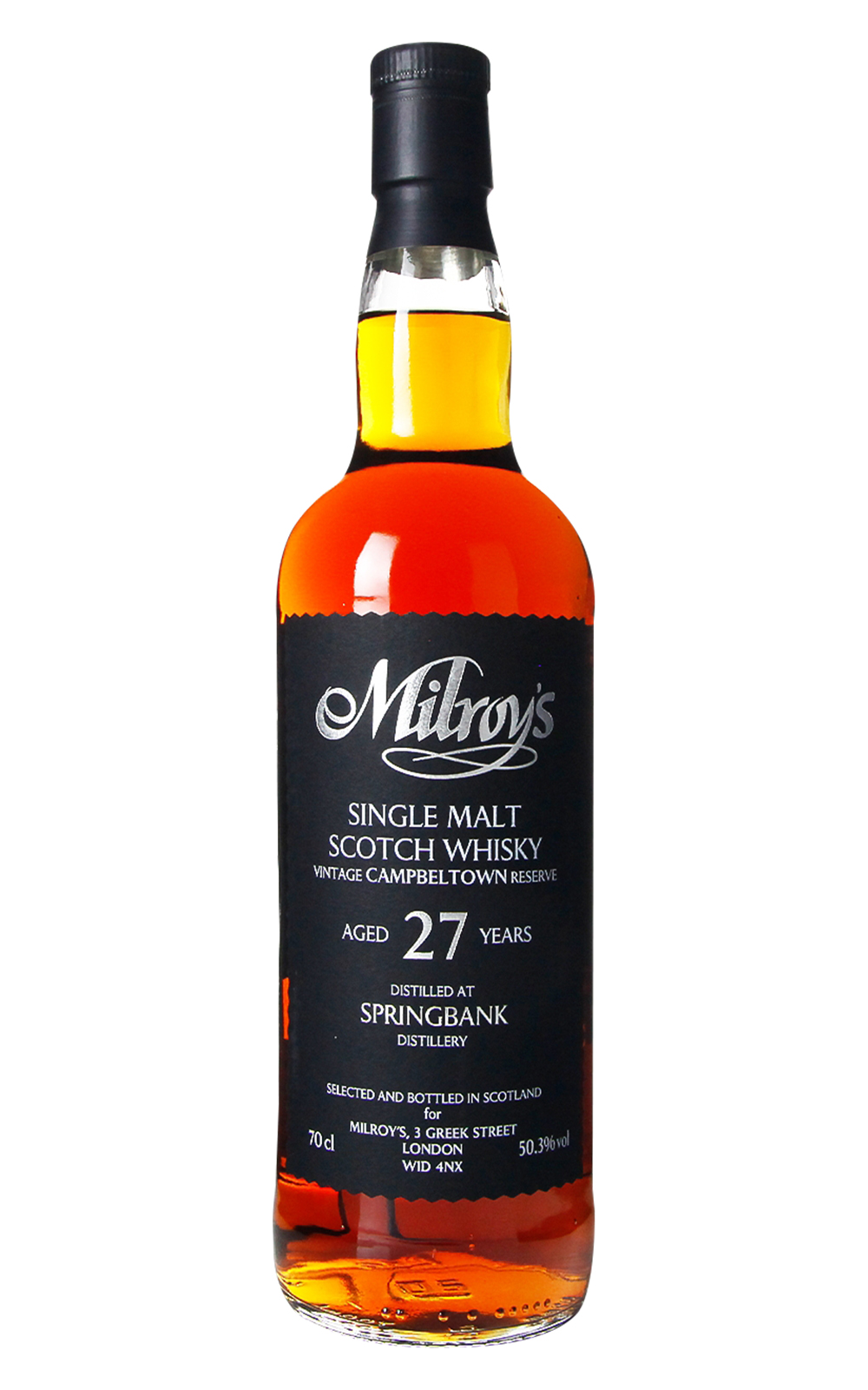 Milroy s of Soho Vintage Reserve Springbank 1997 Aged 27 Years Single Malt Scotch Whisky 米爾羅伊 年份珍藏系列 雲頂 1997 27年單一麥芽蘇格蘭威士忌