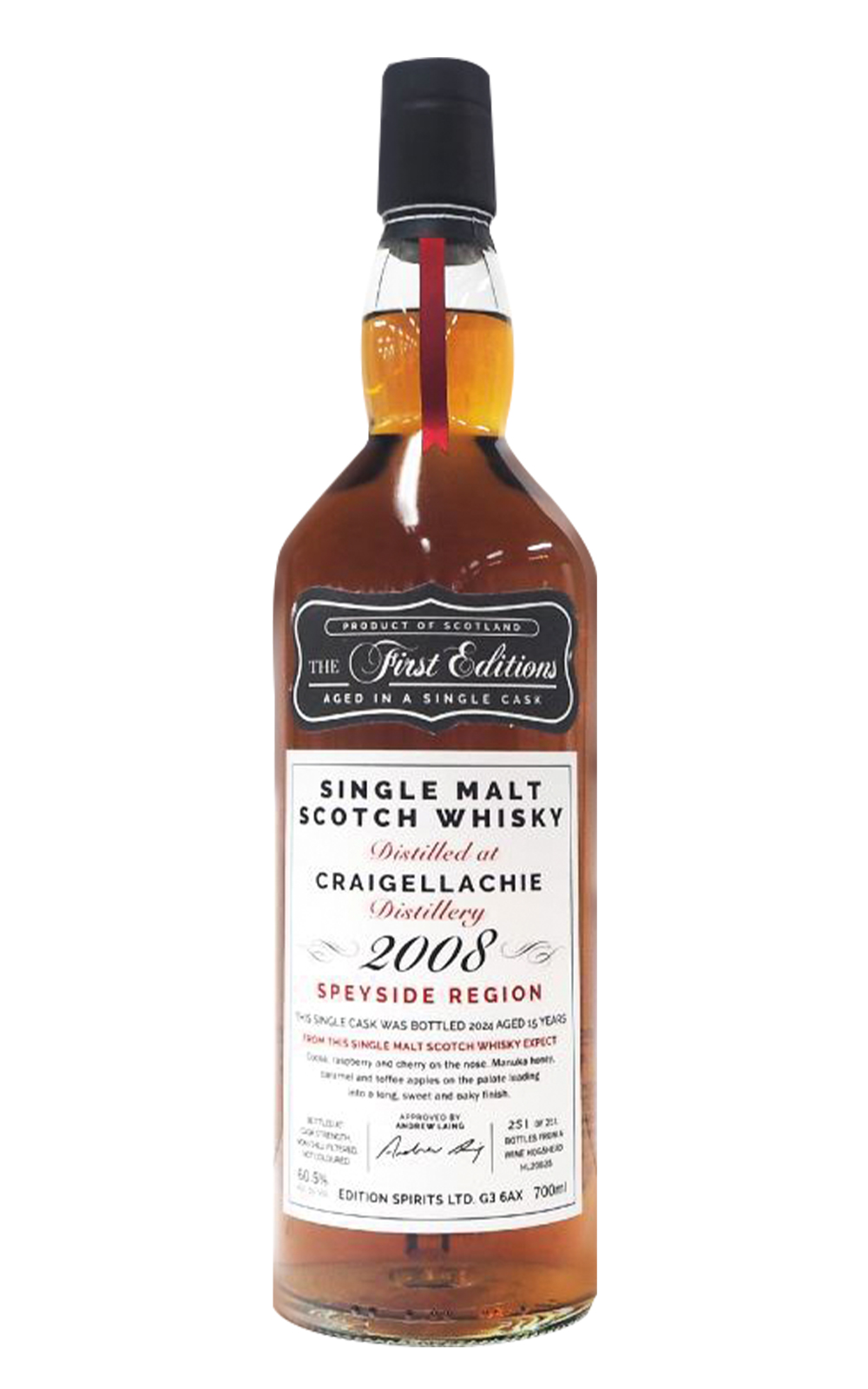 The First Editions Craigellachie 2008 Aged 15 Years Single Malt Scotch Whisky 首席獨立裝瓶廠 魁列奇 2008 15年單一麥芽蘇格蘭威士忌