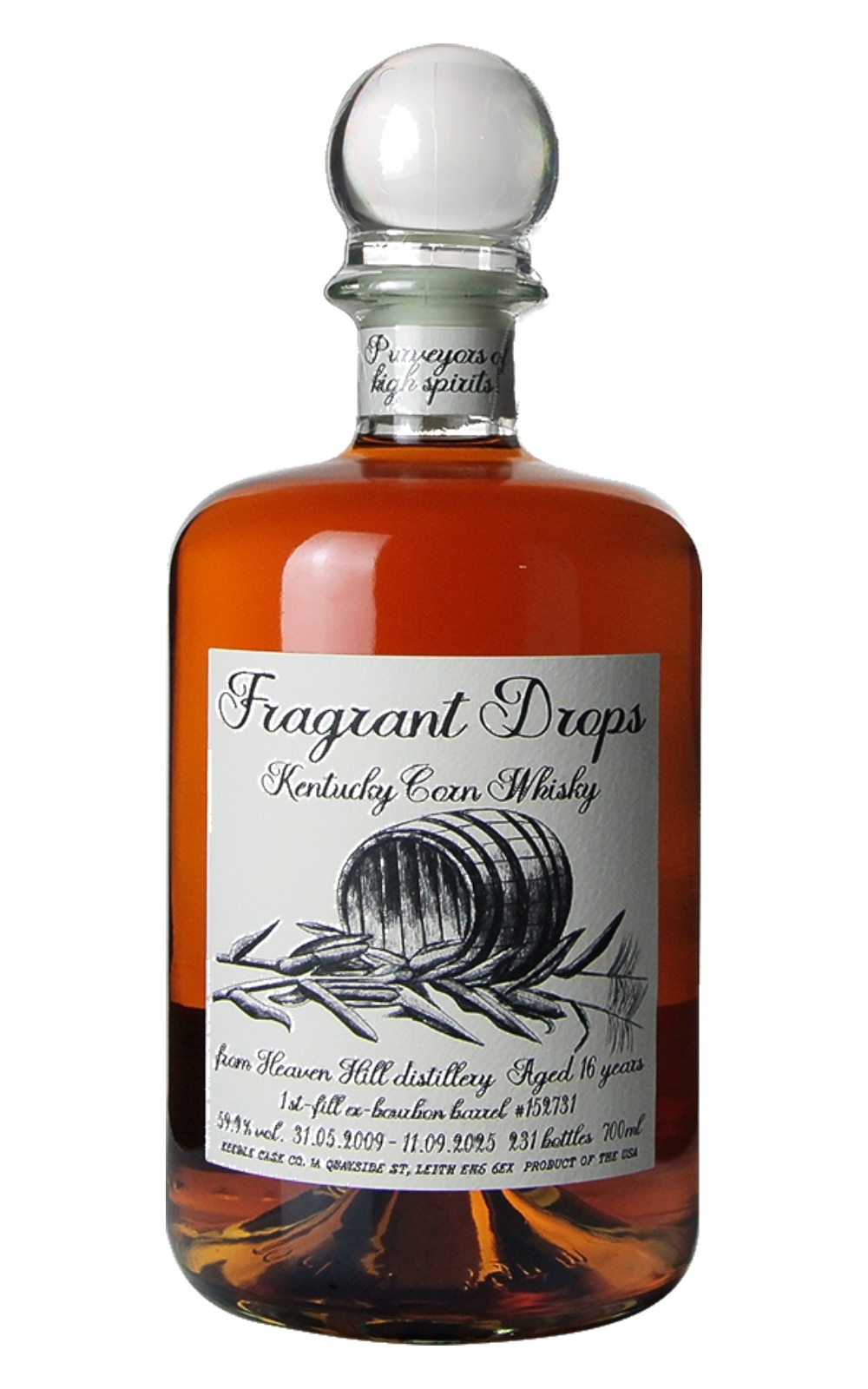 Fragrant Drops Heaven Hill 2009 Aged 16 Years Kentucky Corn Whisky 香之滴獨立裝瓶廠 天山 2009 16年肯塔基玉米威士忌