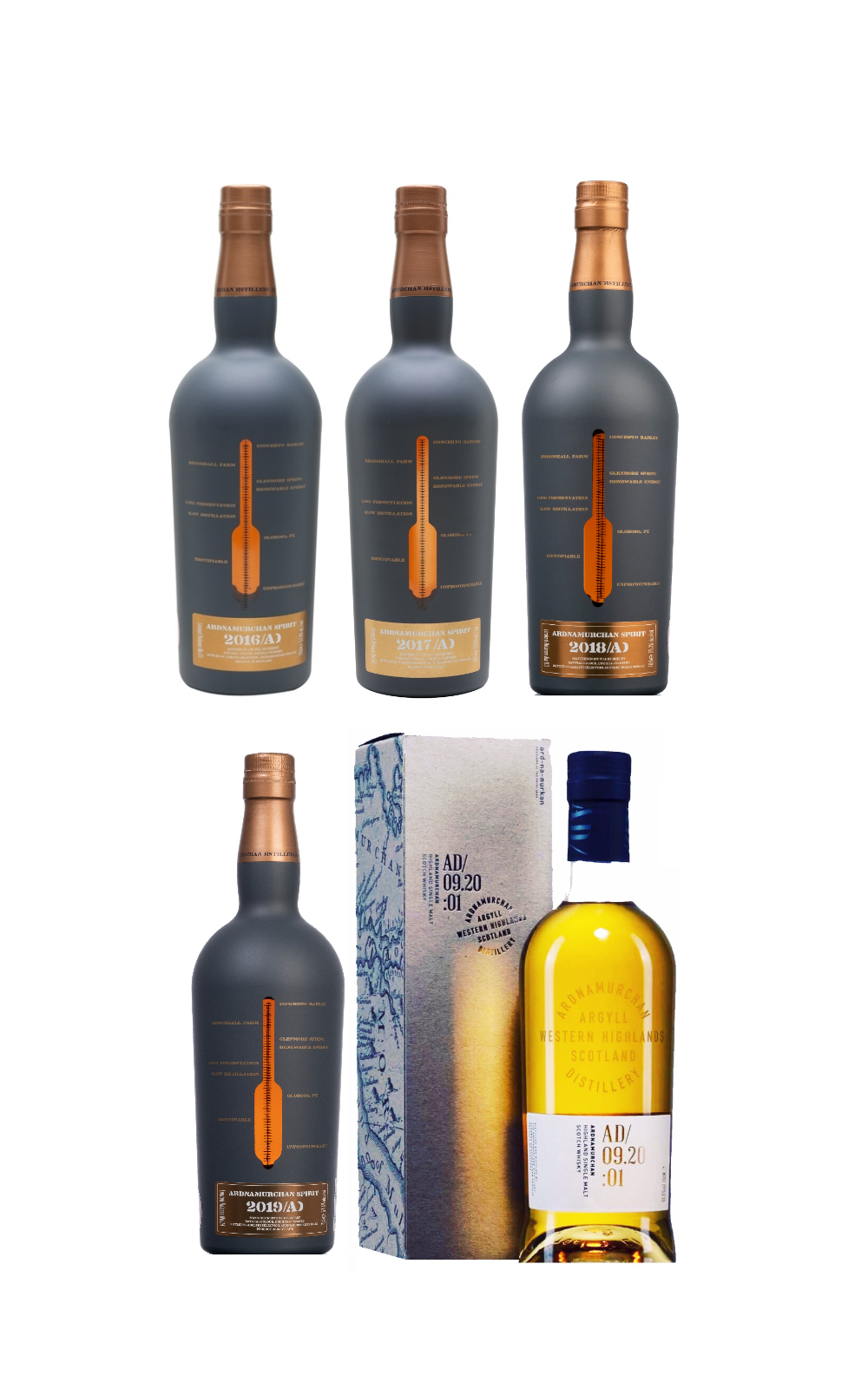 Ardnamurchan Distillery AD 16 17 18 19 09 20 01 Memorial Set 5 Bottles 艾德麥康蒸餾廠 創廠紀念五瓶套組