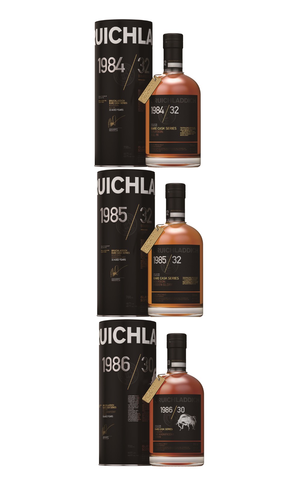 Bruichladdich Distillery Rare Cask Vintage 1984 1985 1986 布萊迪蒸餾廠 古稀系列年份珍藏三入組