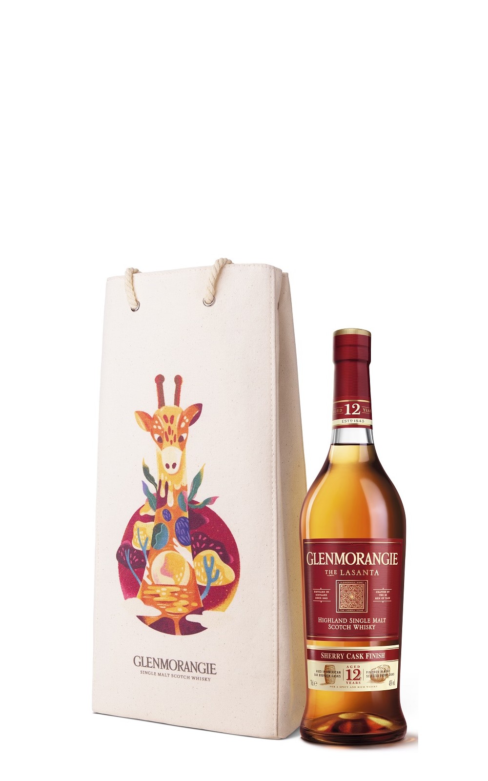 Glenmorangie The Lasanta Sherry Cask Finish 12 Years Single Malt Scotch Whisky 長頸鹿帆布禮袋版 格蘭傑蒸餾廠 拉桑塔 雪莉桶 12年單一麥芽蘇格蘭威士忌 長頸鹿帆布禮袋版
