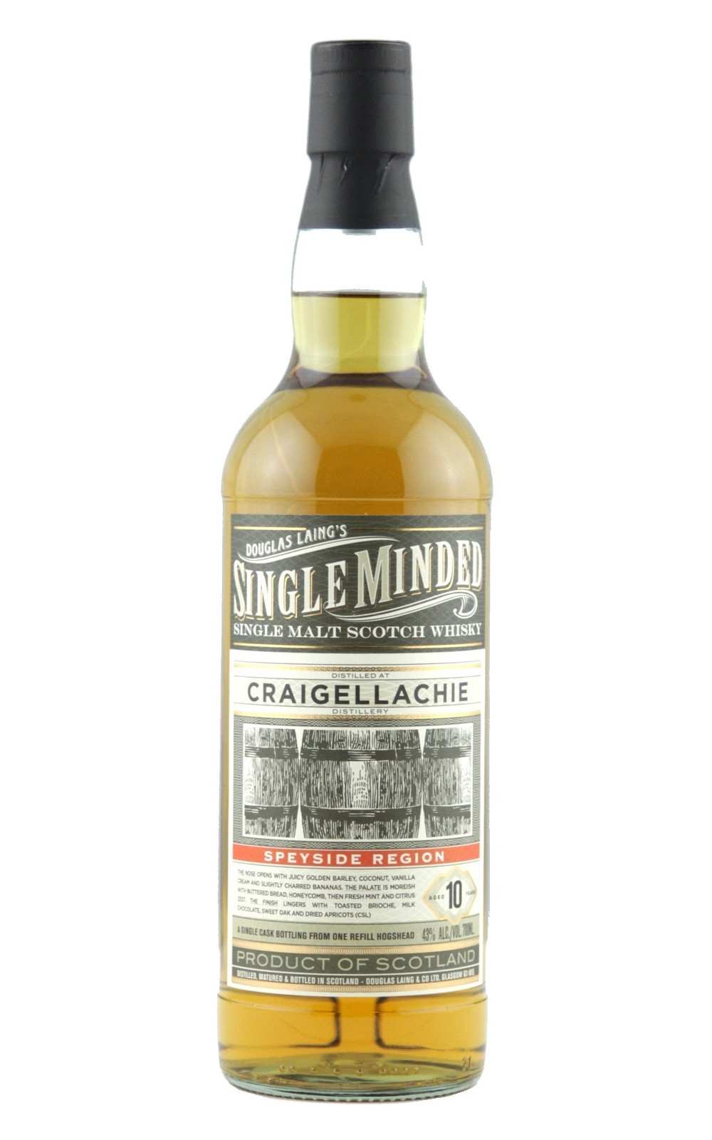 Douglas Laing Co Single Minded Craigellachie Aged 10 Years Speyside Single Malt Scotch Whisky 道格拉斯 蘭恩獨立裝瓶廠 極致系列 魁列奇 10年單一麥芽蘇格蘭威士忌