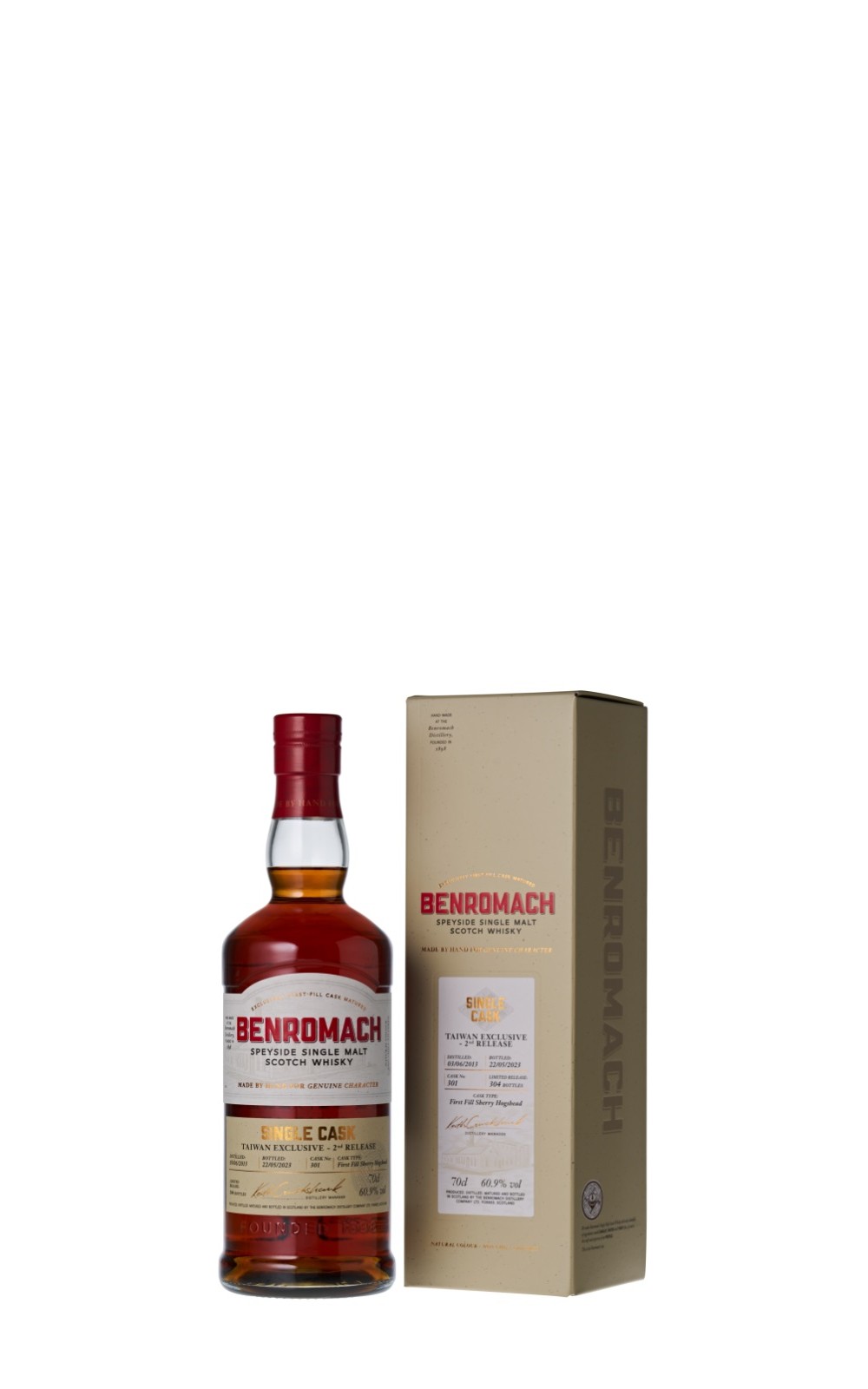 Benromach 2013 Single Cask 301 2nd Release Sherry Cask Single Malt Scotch Whisky 百樂門 2013單桶 301 第二批次 雪莉桶 單一麥芽蘇格蘭威士忌
