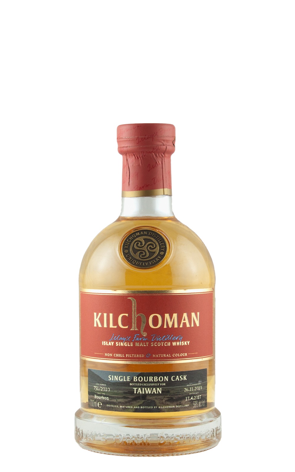 Kilchoman Distillery Bourbon Single Cask 751 2010 Islay Single Malt Scotch Whisky 齊侯門蒸餾廠 波本單桶 751 2010 艾雷島單一麥芽蘇格蘭威士忌 台灣限定