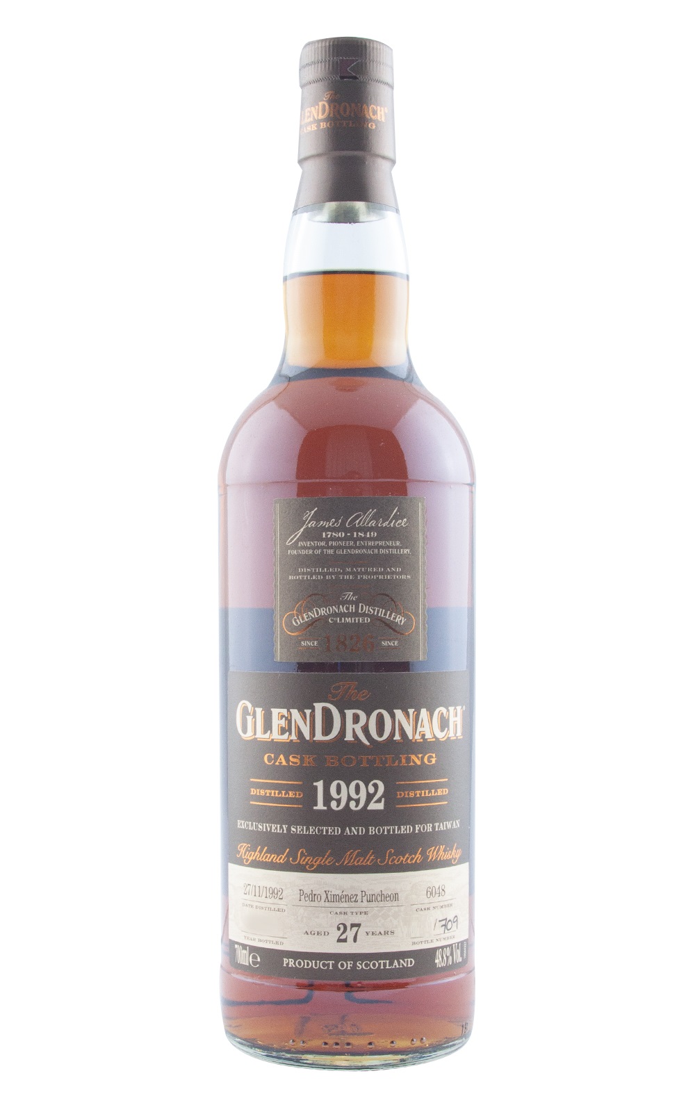 GlenDronach Cask Bottling 1992 6048 27 Years Highland Single Malt Scotch Whisky 格蘭多納蒸餾廠 1992 6048 27年單桶單一麥芽蘇格蘭威士忌