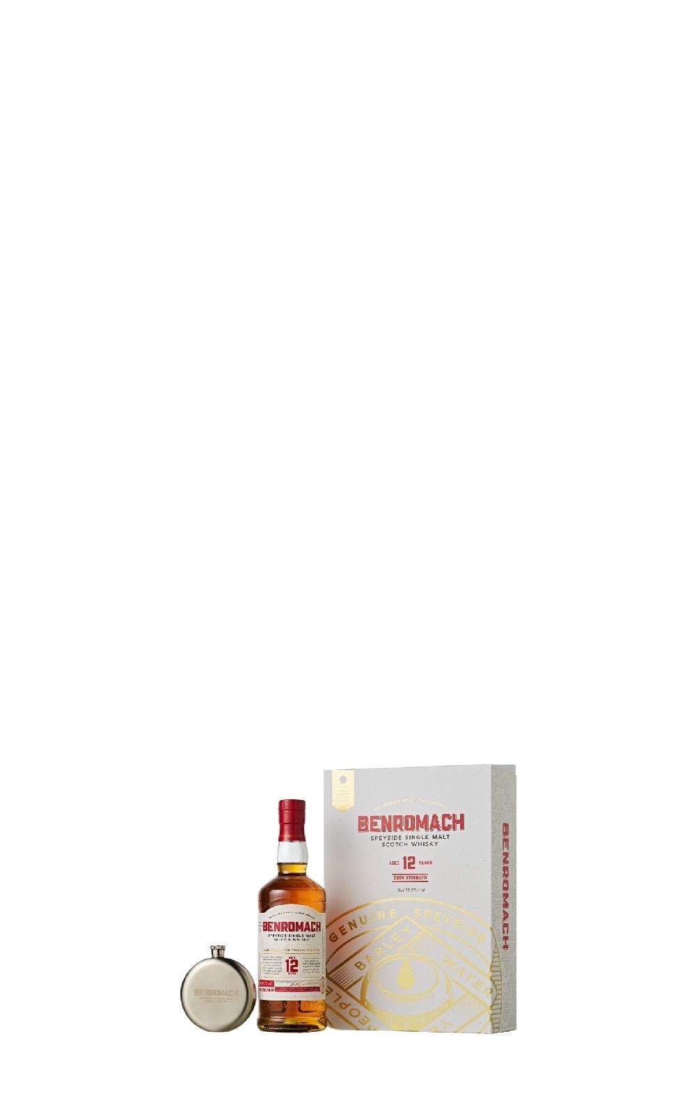 Benromach Aged 12 Years Cask Strength Speyside Single Malt Scotch Whisky Gift Box with 1 Hip Flask 百樂門 12年原桶強度 單一麥芽蘇格蘭威士忌禮盒 附隨身酒壺一只