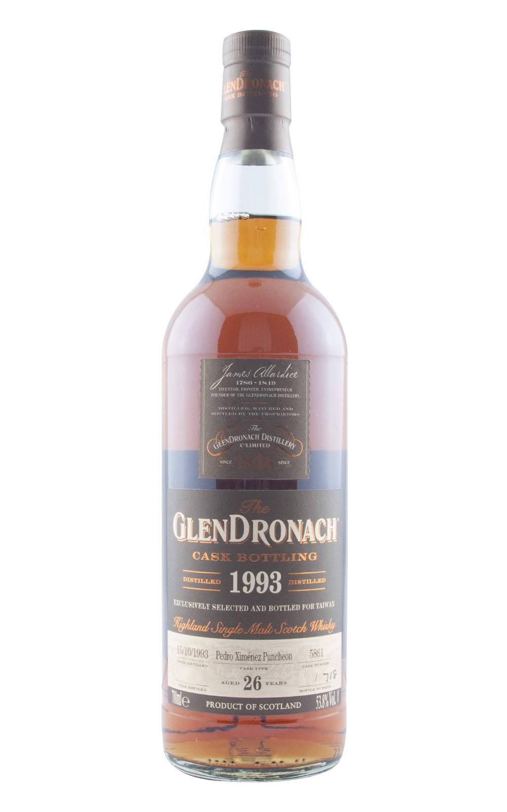 GlenDronach Cask Bottling 1993 5861 26 Years Highland Single Malt Scotch Whisky 格蘭多納蒸餾廠 1993 5861 26年單桶單一麥芽蘇格蘭威士忌