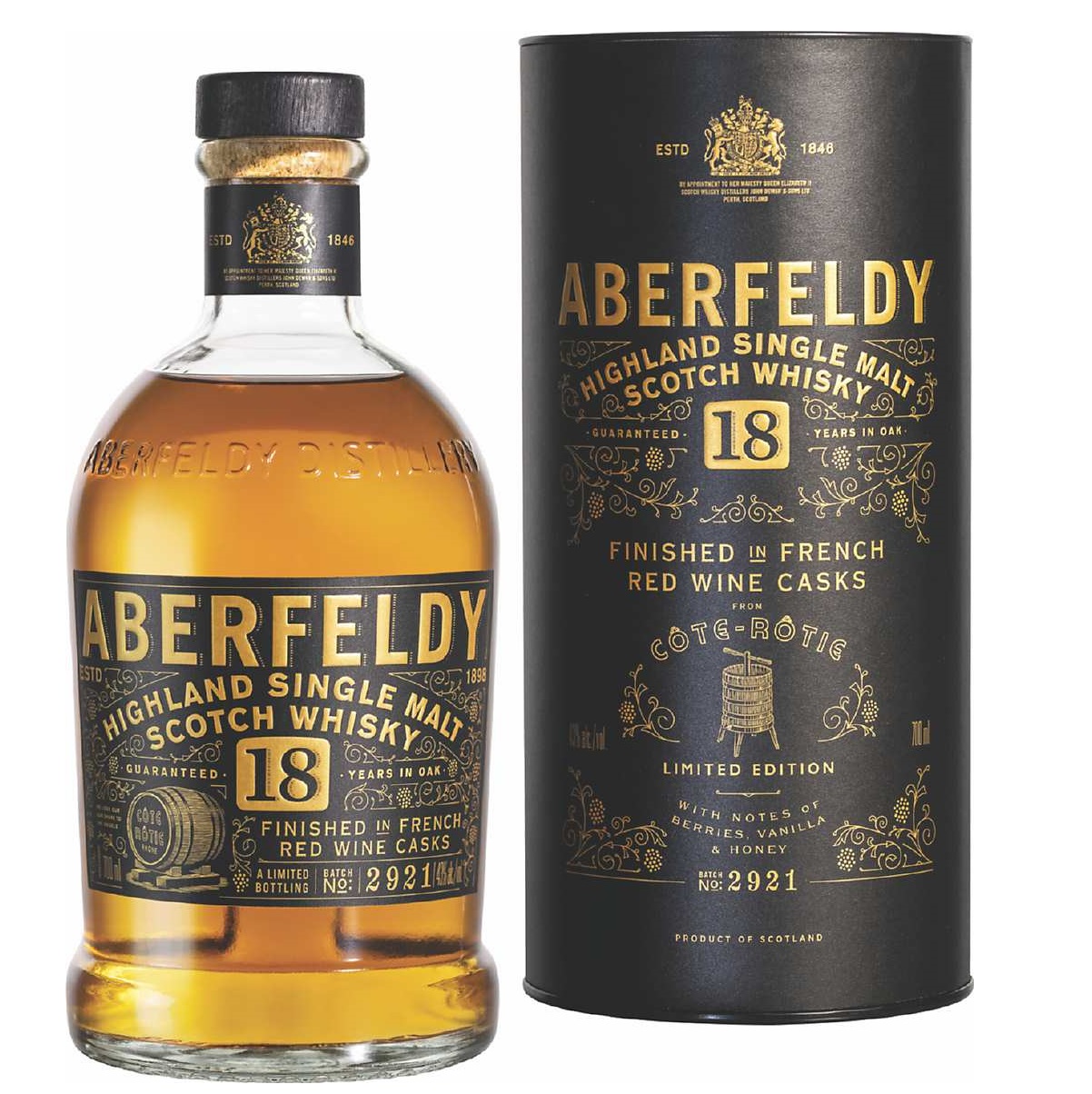 Aberfeldy-18 Years Cote Rotie Red Wine Cask Finish Highland Single Malt Scotch Whisky