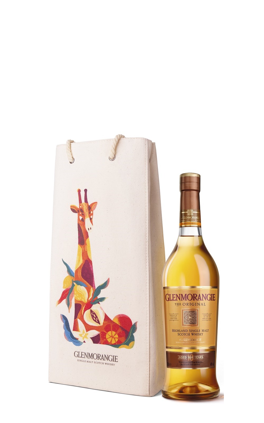 Glenmorangie The Original 10 Years Single Malt Scotch Whisky 長頸鹿帆布禮袋版 格蘭傑蒸餾廠 經典格蘭傑 10年單一麥芽蘇格蘭威士忌 長頸鹿帆布禮袋版