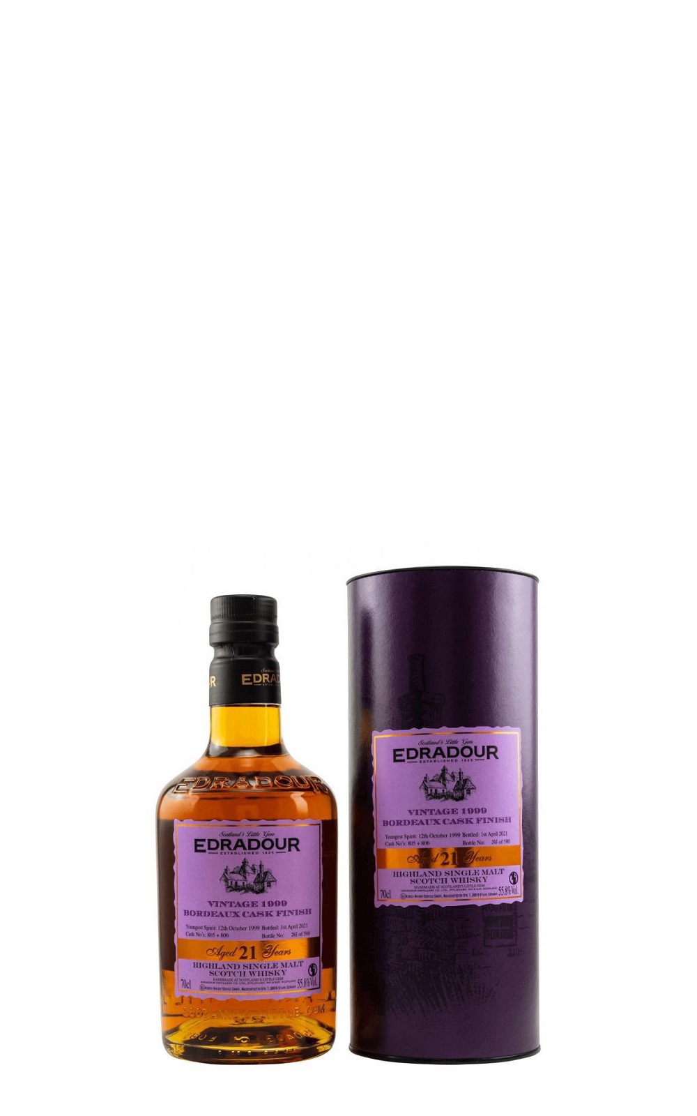 Edradour Distillery 21 Years Bordeaux Red Wine Cask 805 806 Single Malt Scotch Whisky 艾德多爾蒸餾廠 21年波爾多紅酒桶 805 806 單一麥芽蘇格蘭威士忌