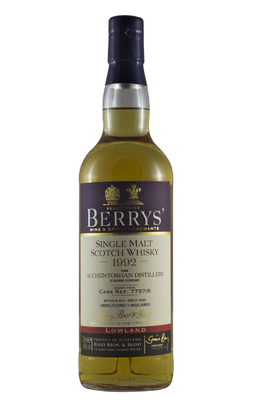 Berry Bros Rudd Selected By Berry s Auchentoshan 1992 Aged 21 Years Single Malt Scotch Whisky 貝瑞兄弟與洛德 歐肯 1992 21年單一麥芽蘇格蘭威士忌