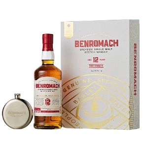 Benromach-Aged 12 Years Cask Strength Speyside Single Malt Scotch Whisky Gift Box (with 1 Hip Flask)