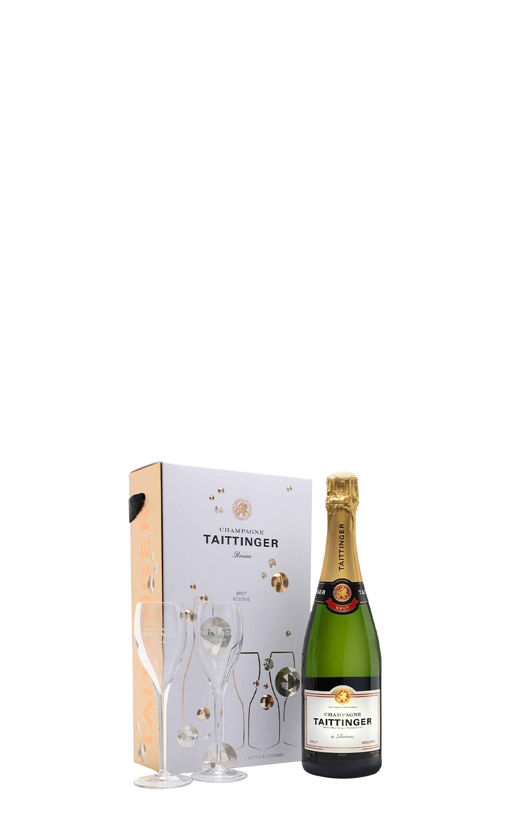 Champagne Taittinger Réserve Brut Set 1 Bottle with 2 Glasses NV 泰廷爵香檳 典藏 不甜香檳禮盒 750ml 1 香檳杯 2