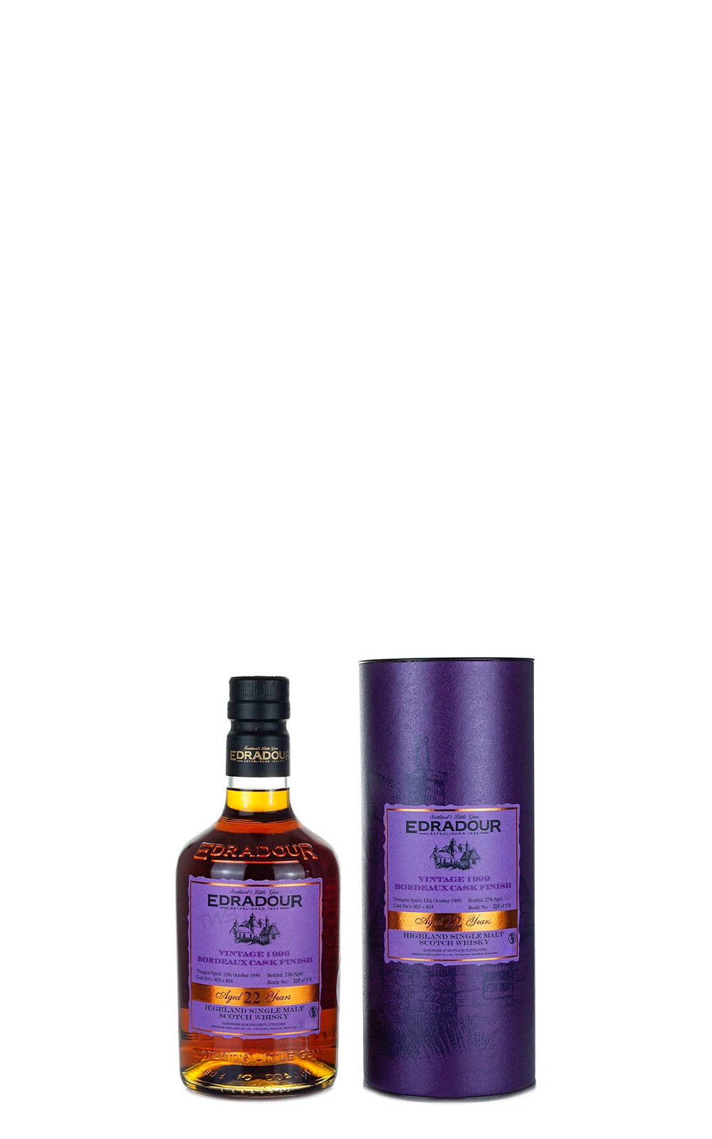 Edradour Distillery 1999 803 804 Aged 22 Years Bordeaux Cask Single Malt Scotch Whisky 艾德多爾蒸餾廠 1999 波爾多桶 803 804 22年單一麥芽蘇格蘭威士忌
