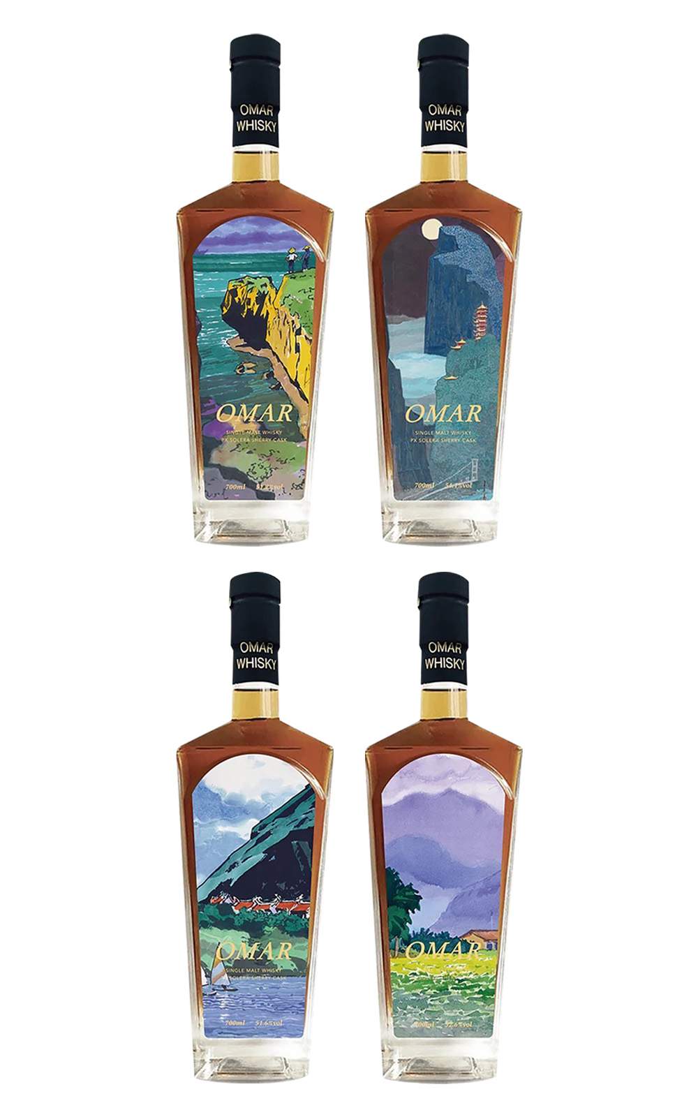 Nantou Distillery 14年 原桶強度 單一麥芽威士忌4瓶組 112年白馬水藝術系列 南投酒廠 14年 原桶強度 單一麥芽威士忌4瓶組 112年白馬水藝術系列