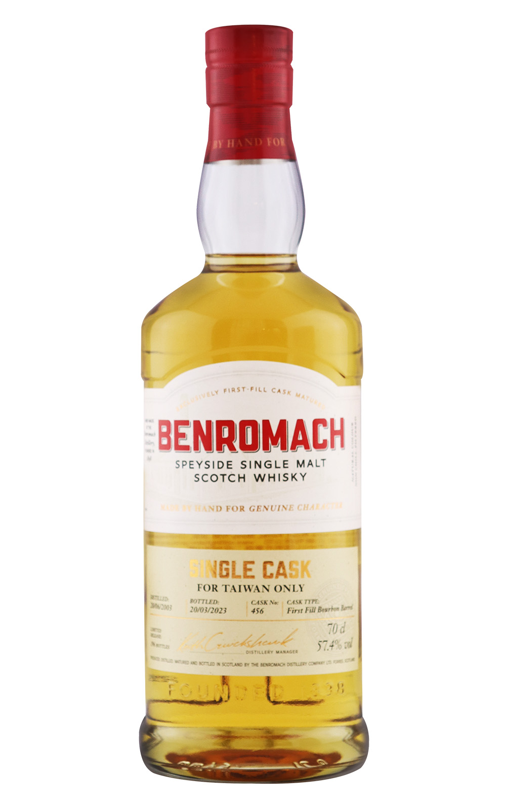 Benromach 2003 Single Cask 456 Speyside Single Malt Scotch Whisky 百樂門 2003單桶 456 單一麥芽蘇格蘭威士忌