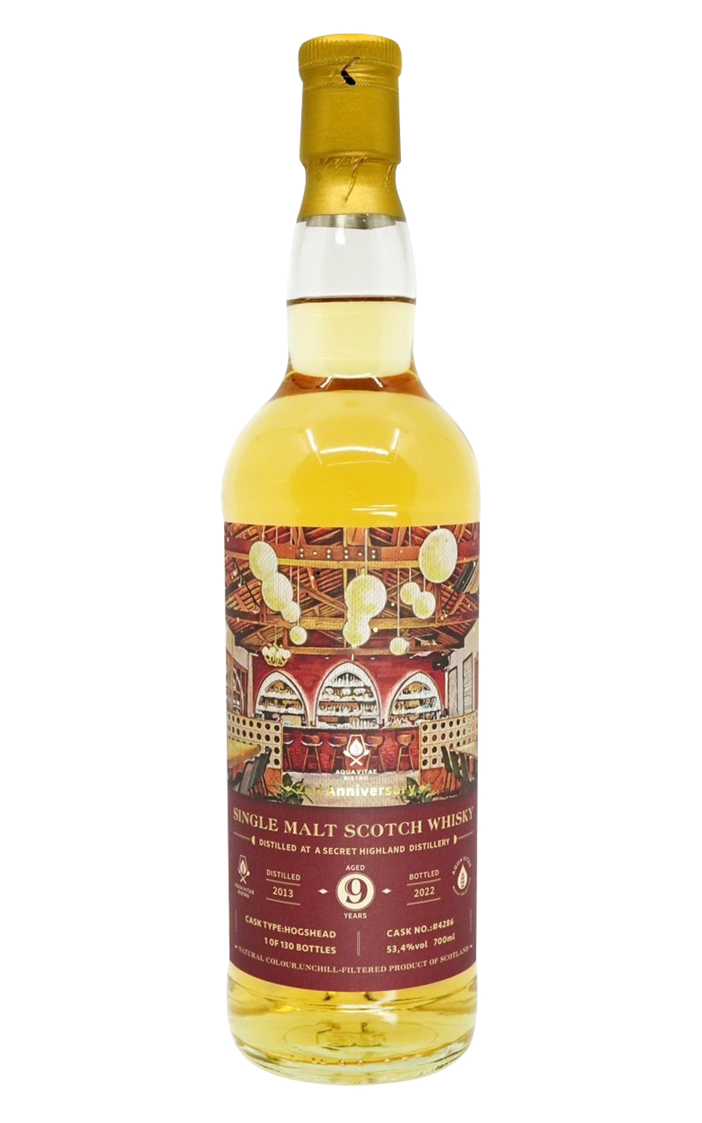 Aqua Vitae Whisky Selection Aqua Vitae Bistro 2nd Anniversary Aged 9 Years Secret Highland Single Malt Scotch Whisky 生命之泉裝瓶廠 Aqua Vitae餐酒館2週年紀念 9年 高地 單一麥芽蘇格蘭威士忌