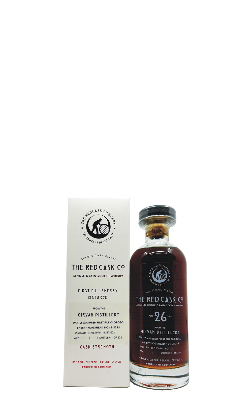 Global Whisky Limited Red Cask Co Girvan Sherry Matured 911245 Aged 26 Years Single Grain Scotch Whisky 環球獨立裝瓶廠 紅桶系列 雅蒂文 雪莉桶 911245 26年單一穀物蘇格蘭威士忌