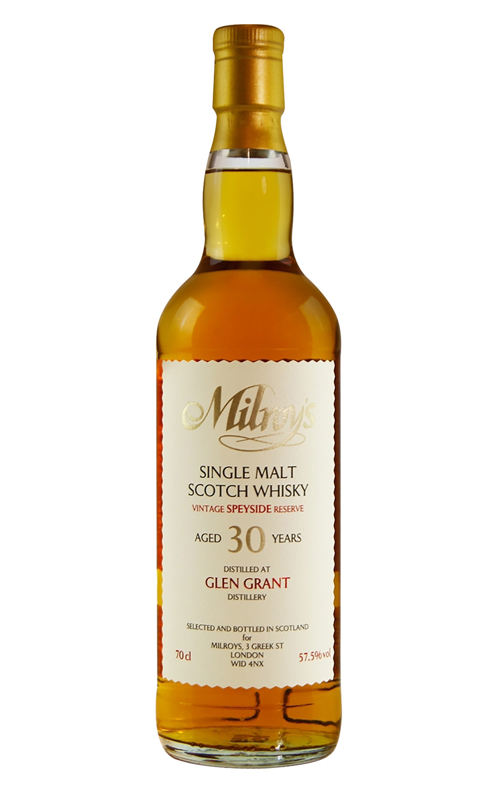 Milroy s of Soho Vintage Reserve Glen Grant Aged 30 Years Single Malt Scotch Whisky 米爾羅伊 年份珍藏系列 格蘭冠 30年單一麥芽蘇格蘭威士忌