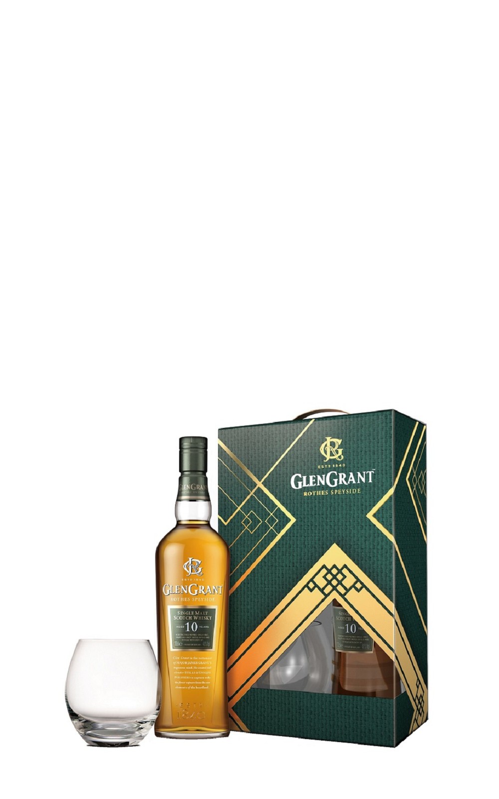 Glen Grant Aged 10 Years Single Malt Scotch Whisky 附杯禮盒 Gift Box 格蘭冠酒廠 10年單一麥芽蘇格蘭 威士忌禮盒版