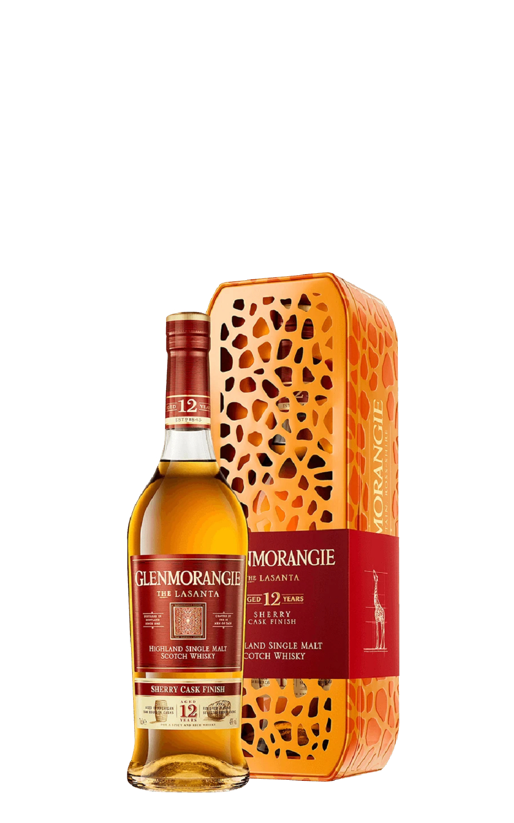 Glenmorangie The Lasanta Sherry Cask Finish Aged 12 Years Highland Single Malt Scotch Whisky Giraffe Gift Pack 格蘭傑蒸餾廠 拉桑塔 雪莉桶 12年單一麥芽蘇格蘭威士忌 長頸鹿鐵盒特別版