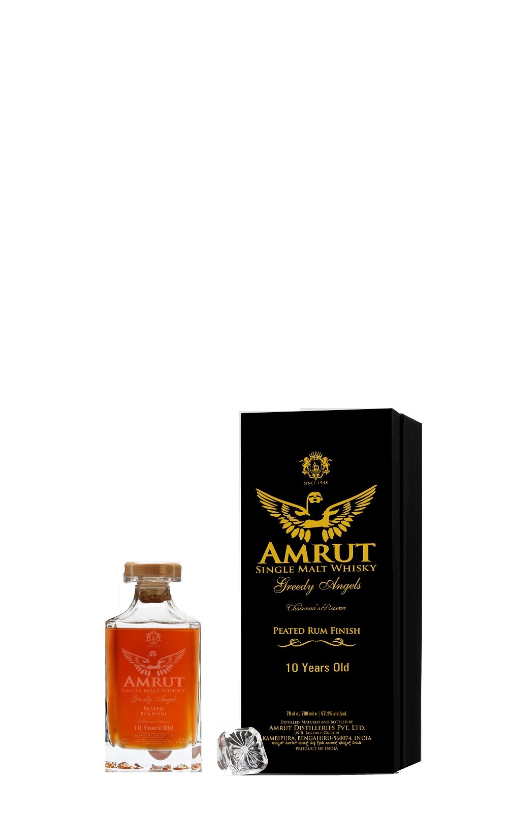 Amrut Chairman s Reserve Greedy Angels Peated Rum Finish 10 Years Indian Single Malt Indian Whisky 雅沐特蒸餾廠 高階珍藏系列 貪婪天使 泥煤蘭姆 10年特別版 單一麥芽印度威士忌