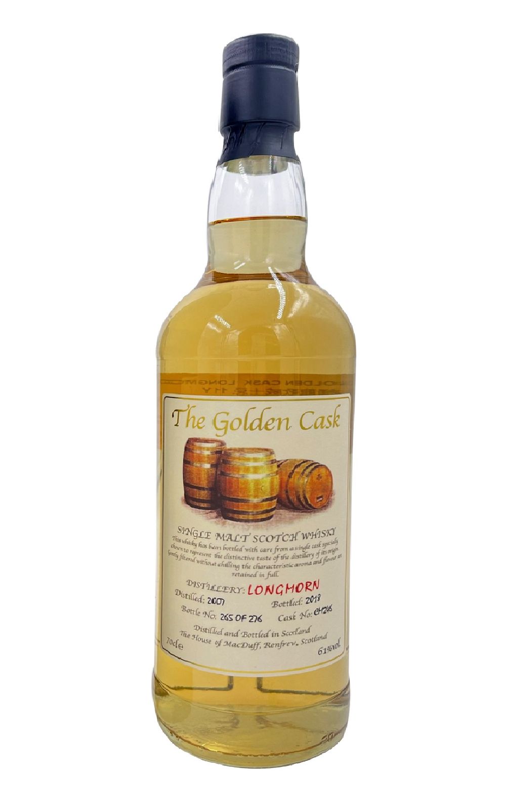 House of Macduff The Golden Cask Longmorn 2007 Aged 11 Years Single Malt Scotch Whisky 麥克朵夫獨立裝瓶廠 金桶系列 龍摩恩 2007 11年單一麥芽蘇格蘭威士忌