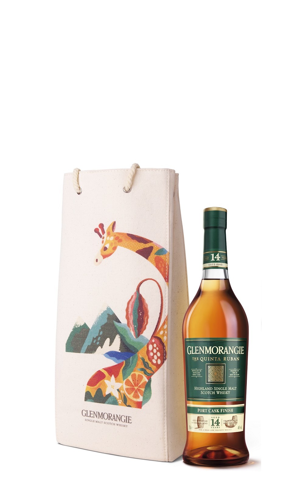 Glenmorangie The Quinta Ruban Port Cask Finish 14 Years Single Malt Scotch Whisky 長頸鹿帆布禮袋版 格蘭傑蒸餾廠 紅寶莊園 14年波特桶 單一麥芽蘇格蘭威士忌 長頸鹿帆布禮袋版